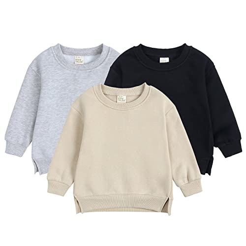 Generisch Kinder Langarm Sweatshirt Jungen Mädchen Pullover Sweatshirts Einfarbig Lose Lässig Basic Fleece Tops Bequem Streetwear HerbstWinter Langarmshirt Pulli Oberteile (Beige, 3-4 Years) von Generisch