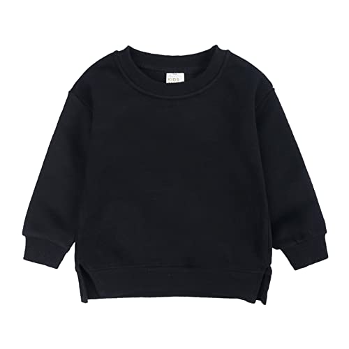 Generisch Kinder Langarm Sweatshirt Jungen Mädchen Pullover Sweatshirts Einfarbig Lose Lässig Basic Fleece Tops Bequem Streetwear HerbstWinter Langarmshirt Pulli Oberteile (Black, 3-4 Years) von Generisch