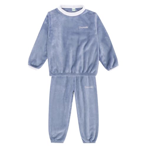 Generisch Kinder-Pyjama, warm, einfarbig, Set für Jungen Mädchen, Kinder-Hauskleidung, weiche, Flauschige Homewear mit Fleece-Jogginghose Frottee Bademantel Altrosa von Generisch