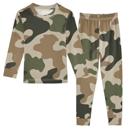 Generisch Kinder Pyjama-Set Camo Grün Tarnen Baumwolle Schlafanzug Set Langarm Nachtwäsche-Set Mädchen Jungen Pyjama Sets von Generisch