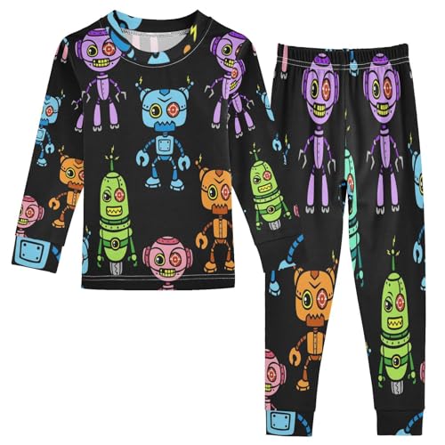Generisch Kinder Pyjama-Set Karikatur Roboter Bunt Baumwolle Schlafanzug Set Langarm Nachtwäsche-Set Mädchen Jungen Pyjama Sets von Generisch