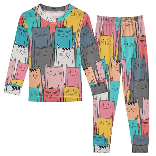 Generisch Kinder Pyjama-Set Lustig Katze Baumwolle Schlafanzug Set Langarm Nachtwäsche-Set Mädchen Jungen Pyjama Sets von Generisch