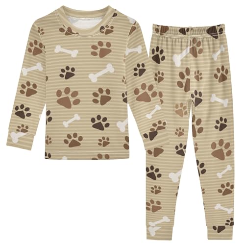 Generisch Kinder Pyjama-Set Tier Hund Katze Pfote Druck Baumwolle Schlafanzug Set Langarm Nachtwäsche-Set Mädchen Jungen Pyjama Sets von Generisch