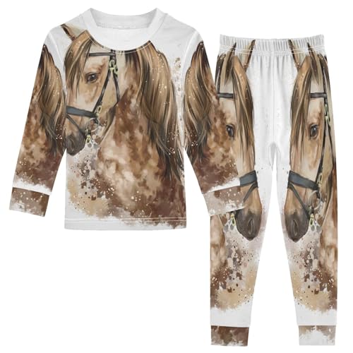 Generisch Kinder Pyjama-Set Tier Pferd Baumwolle Schlafanzug Set Langarm Nachtwäsche-Set Mädchen Jungen Pyjama Sets von Generisch