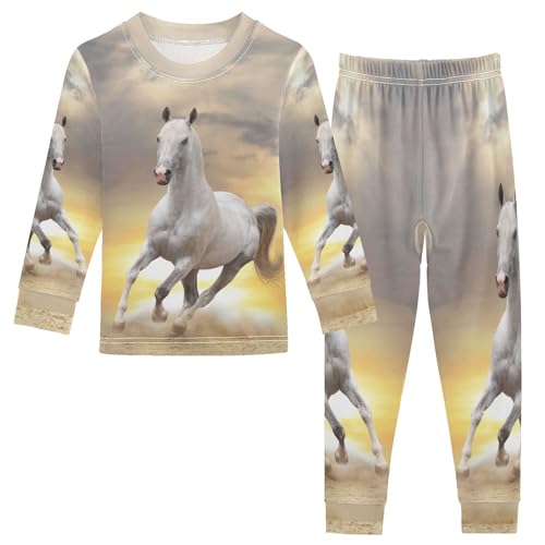 Generisch Kinder Pyjama-Set Tier Weiß Pferd Baumwolle Schlafanzug Set Langarm Nachtwäsche-Set Mädchen Jungen Pyjama Sets von Generisch