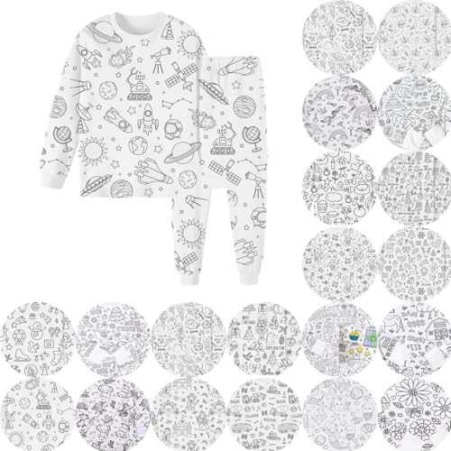Generisch Kinder Pyjama-Sets zum Ausmalen,DIY Handbemaltes Schlafanzug Hauskleidung-Sets für Jungen & Mädchen,Bequeme Cartoon Druck Langarm Top + Hose Loungewear-Sets von Generisch