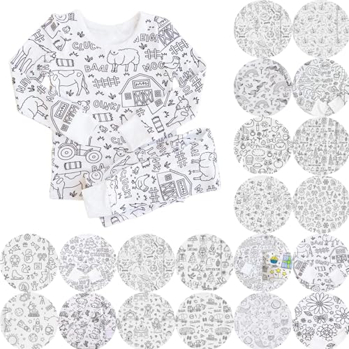 Generisch Kinder Pyjama-Sets zum Ausmalen,DIY Handbemaltes Schlafanzug Hauskleidung-Sets für Jungen & Mädchen,Bequeme Cartoon Druck Langarm Top + Hose Loungewear-Sets von Generisch