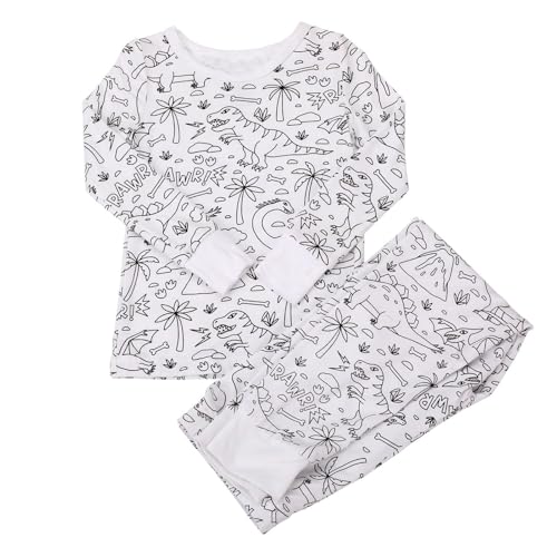 Generisch Kinder Pyjama-Sets zum Ausmalen,DIY Handbemaltes Schlafanzug Hauskleidung-Sets für Jungen & Mädchen,Bequeme Cartoon Druck Langarm Top + Hose Loungewear-Sets von Generisch