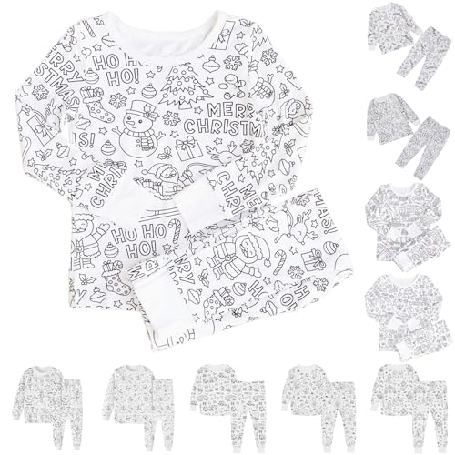 Generisch Kinder-Pyjamas zum Ausmalen,Pyjama-Set zum Ausmalen für Kinder - Sketch Buntes Kinder-Pyjama-Set,Kinderkunst: Malen Sie Ihr eigenes langärmliges Oberteil und Ihre eigene Hose aus, DIY von Generisch
