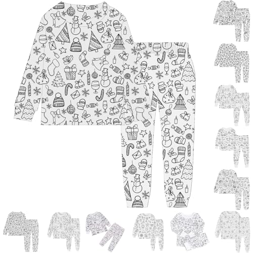 Generisch Kinder-Pyjamas zum Ausmalen,Pyjama-Set zum Ausmalen für Kinder - Sketch Buntes Kinder-Pyjama-Set,Kinderkunst: Malen Sie Ihr eigenes langärmliges Oberteil und Ihre eigene Hose aus, DIY von Generisch