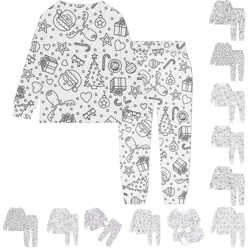 Generisch Kinder-Pyjamas zum Ausmalen,Pyjama-Set zum Ausmalen für Kinder - Sketch Buntes Kinder-Pyjama-Set,Kinderkunst: Malen Sie Ihr eigenes langärmliges Oberteil und Ihre eigene Hose aus, DIY von Generisch