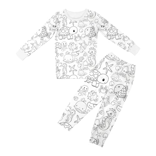 Generisch Kinder-Pyjamas zum Ausmalen,Pyjama-Set zum Ausmalen für Kinder - Sketch Buntes Kinder-Pyjama-Set,Kinderkunst: Malen Sie Ihr eigenes langärmliges Oberteil und Ihre eigene Hose aus, DIY von Generisch