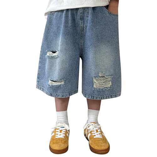 Generisch Kinder Shorts Jungen Jeans Sommer Kurze Hose Leicht Jeanshose Atmungsaktive Short mit Elastischem Bund Baggy Mode Outdoor Kurzehose Baggy Streetwear Sommerhose für Jungen 4-13 Jahre von Generisch