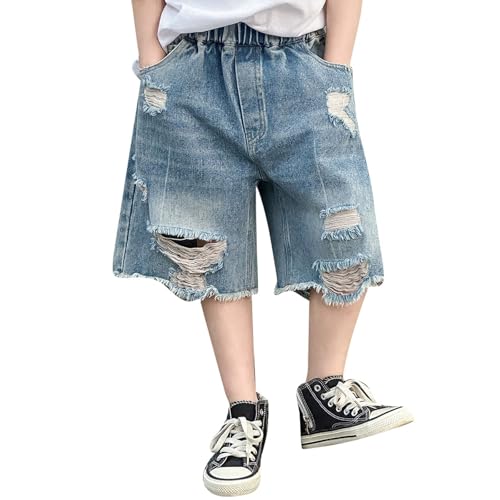 Generisch Kinder Shorts Jungen Jeans Sommer Kurze Hose Leicht Jeanshose Atmungsaktive Short mit Elastischem Bund Baggy Mode Outdoor Kurzehose Baggy Streetwear Sommerhose für Jungen 4-13 Jahre von Generisch