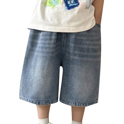 Generisch Kinder Shorts Jungen Jeans Sommer Kurze Hose Leicht Jeanshose Atmungsaktive Short mit Elastischem Bund Baggy Mode Outdoor Kurzehose Baggy Streetwear Sommerhose für Jungen 4-13 Jahre von Generisch