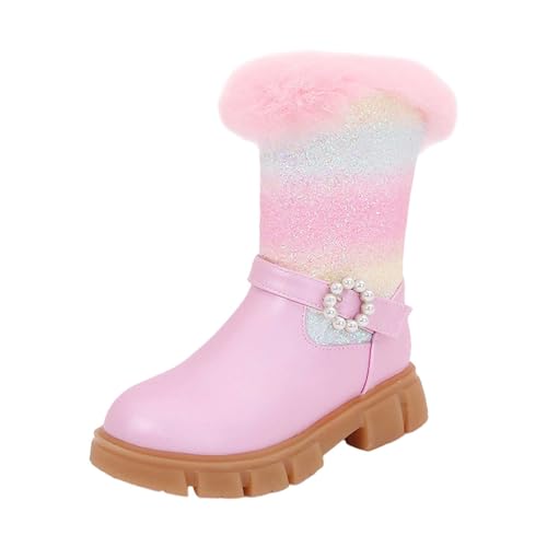 Generisch Kinder Stiefel Mädchen Hohe Stiefel Winter Regenbogen Fleece Mode Niedliche Outwear Winterstiefel 26 (36 Big Kids) von Generisch