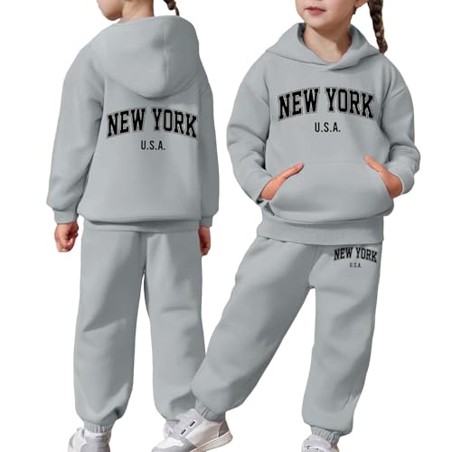 Generisch Kinder Trainingsanzug Mädchen Jungen Langarm Hoodie Pullover Hosen Outfit Warme Solide Sportbekleidung (Grey, 12-13 Years) von Generisch