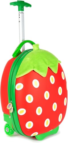 Boppi Tiny Trekker – Kinder Trolley 17L | Handgepäck für Jungen und Mädchen – Erdbeermuster, Rot und Grün, Hartschale mit Teleskopgriff und Reißverschluss von Generisch