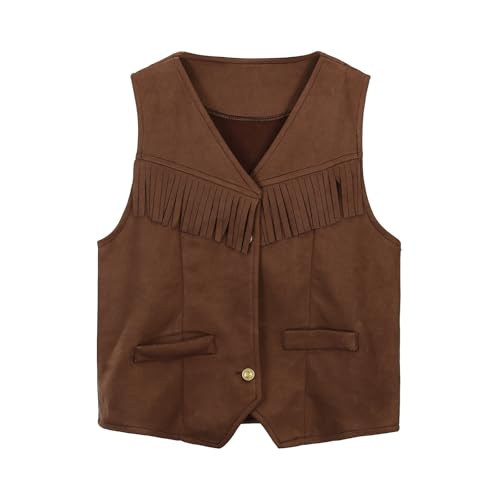 Generisch Kinder Western Weste Jacke Mit Fransen Jungen Mädchen Cowboy Cowgirl Weste Kinder Hippie Wildwest Outfit Fasching Karneval von Generisch