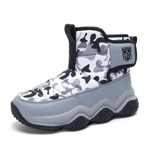 Generisch Kinder Winter Einfarbig Schneestiefel Jungen und Mädchen rutschfeste warme gepolsterte verdickte Stiefel Winterstiefel 34 (Grey, 28 Little Child) von Generisch