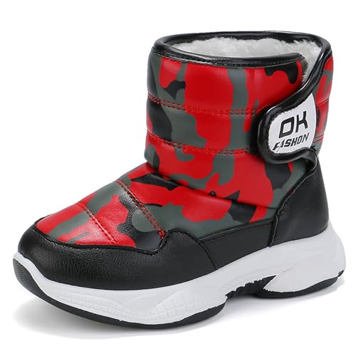 Generisch Kinder Winter Einfarbig Schneestiefel Jungen und Mädchen rutschfeste warme gepolsterte verdickte Stiefel Winterstiefel Kinder 32 (Red, 32 Big Kids) von Generisch