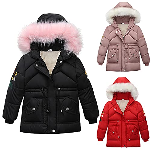 Generisch Kinder Winterjacke Mädchen Wintermantel mit Fellkapuze Warme Lang Mantel Kinder Parka Outdoor Jacke mit Buchstaben und niedliche Muster Dicke Steppjacke Winddicht Baumwolle Jacke von Generisch