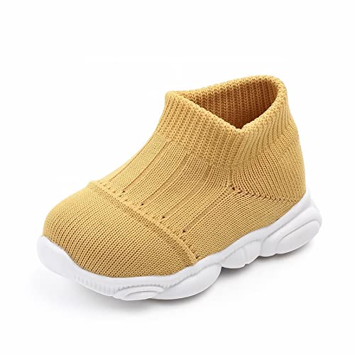Generisch Kinderhausschuhe Junge Jungen Mädchen Kinderschuhe Fly Weaving Mesh Schuhe atmungsaktive rutschfeste Babyschuhe Frühling lässige Kleinkindschuhe (Yellow, 22 Infant) von Generisch