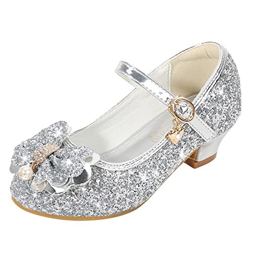 Generisch Kindersandalen Mädchen Kleid Pumps Glitzer Pailletten Prinzessin Bowknot Heels Tanzschuhe Strass Sandalen Hausschuhe 1 Jahr (Grey, 29 Little Kid) von Generisch