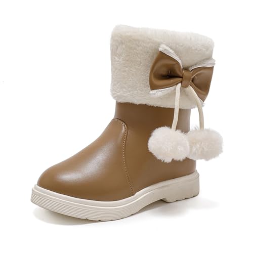 Generisch Kinderstiefel Stiefel Mädchen Bequeme weiche Sohle Winter Schneeschuhe Winterschuhe Einfarbig runde Zehenpartie Stollensohle klobige Absätze Winterstiefel Leder Reißverschluss von Generisch