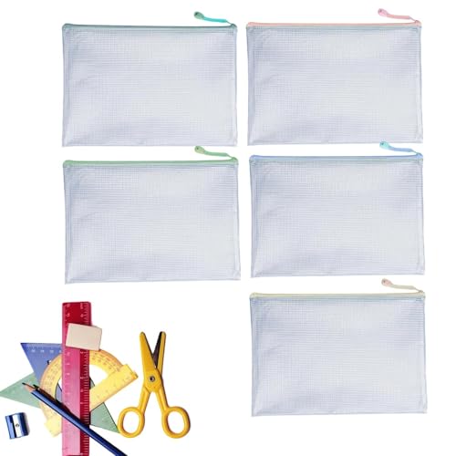 Generisch Klare Reißverschlussbeutel - A4 Maschen Netz Stift Etui - 5 Stück wasserdichte Aufbewahrungstaschen Für Schulmaterial Brettspiele Bürobedarf von Generisch