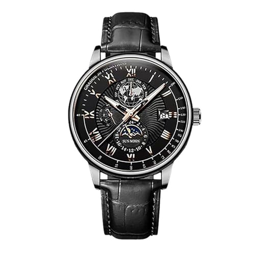 Generisch Klassische Herren-Armbanduh Kalender Sternenhimmel Mond High-End-Mode Herrenuhr Lederarmband Quarzuhr High-End-Qualität Business-Uhr (E, 25x10x1 cm) von Generisch