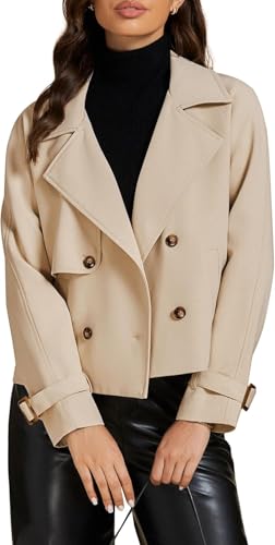 Generisch Klassischer Trenchcoat Für Frauen Mode Casual INS Langarm Double Breasted Notched Lapel Casual Loose Fit Jacken (Leichtes Taupe,L) von Generisch
