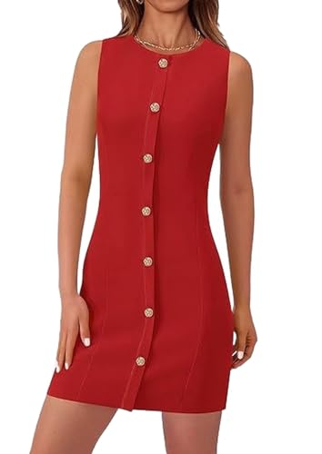 Generisch Klassisches Schlichtes ärmelloses Wickel Minikleid für Damen mit Knopfleiste von Generisch