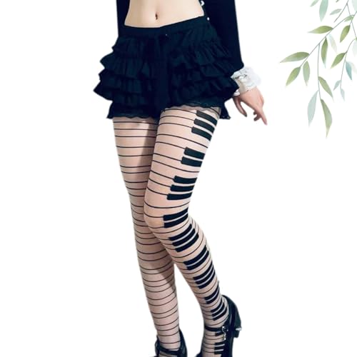 Generisch Klavier Strumpfhosen, Whimsy Clothes Y2k Ästhetik, Schwarz Weiß Oberschenkel Hohe Strümpfe Ultra Dünne Transparente Strumpfhosen (Schwarz Weiß) von Generisch