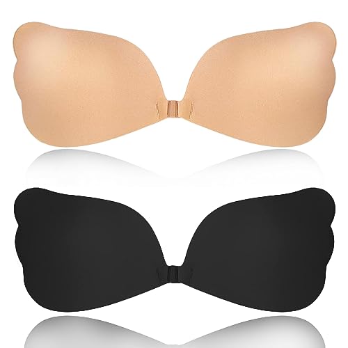 Generisch Klebe BH Push Up 2PCS,BH Rückenfrei Verstellbarer Kordelzug,Waschbar und Wiederverwendbar Trägerloser BH Push Up für Kleider, Neckholderkleider, Abendkleider, Brautkleider von Generisch