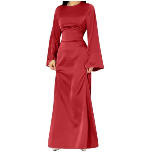 Generisch Kleid Damen Mode Boho Elegante Kleid Tunika Freizeitkleid Langarm Einfarbige Kleid Teenager Mädchen Partykleid Herbst Winter Kleid Abendkleider Elegant für Hochzeit Blitzangebote Rot M von Generisch