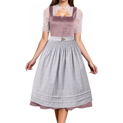 Generisch Kleid Dirndl Damen, Midi für Oktoberfest, mit Schürze Fernblau geblümt Kleidung Damen Tracht Damen Trachten Dirndl Für Damen von Generisch
