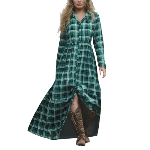 Generisch Kleid Lang, Boho Kleid Damen Langes Vintage Rustikaler Stil V-Ausschnitt Sommerkleid Mit Blumenmuster LäSsiges Maxikleid FrüHling Langarm Blumenkleid Western Country Chiffonkleid von Generisch