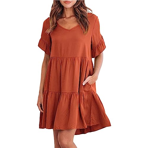 Generisch Lange Sommerkleider, Sommerkleid Damen Knielang Elegant Kurzarm Blusenkleid Leicht Bequem Midikleid Einfarbig Casual Wickelkleid LäSsig Freizeit Strandkleid Generisch Lange Sommerkleider, Sommerkleid Damen Knielang Elegant Kurzarm Blusenkleid Leicht Bequem Midikleid Einfarbig Casual Wickelkleid LäSsig Freizeit Strandkleid von Generisch