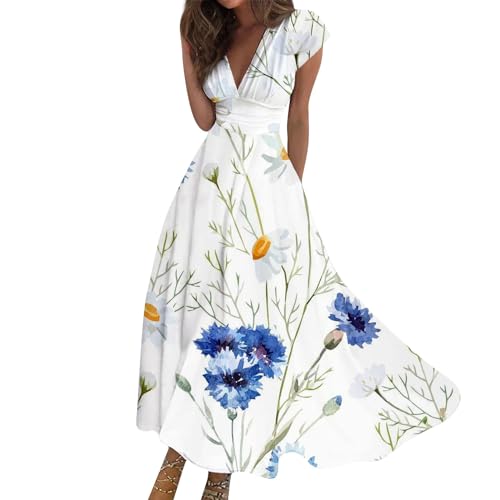 Generisch Kleider Damen, Fall Kleid Langarm Damen Blusenkleid Sommerkleider Boho Lang Jersey Kleider Damen Zweiteiler Elegant Neckholder Kleid Große Größen Kostüm Brautkleid Prinzessin(5-Hell Blau,M) von Generisch