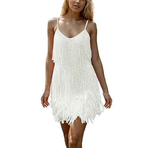 Generisch Kleider Damen, Karneval Kostüm Faschingskostüme Silvester Kleid 1920er Kleider Elegant Karnevalskostüm Fransenkleid Abendkleider Lang 20er Jahre Kleider von Generisch