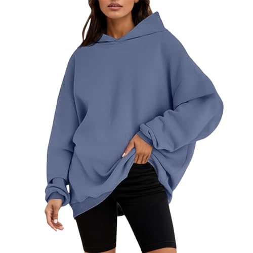Generisch Kleidung Damen, Hoodie Damen Oversize Pullover Sweatshirt - Y2K Kapuzenpullover Rundhals Pulli Langarm Sweatjacke Basic Sport Oberteile Mit Tasche Tops Streetwear,S-XXL von Generisch