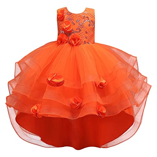 Generisch Kleinkind Kinder Mädchen Kleid Sommer Ärmelloses Blumen Prinzessin Kleid Laufsteg Performance Hose Mit Mädchen (Orange 4-5 Years) von Generisch
