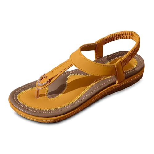 Generisch Komfort Damenschuhe Bequeme, lässige Slip-On-Sandalen für Damen, atmungsaktiv, flache Strandschuhe für den Alltag, Frühling, Sommer, Herbst Damen Schuhe 38 Retro (Orange, 42) von Generisch