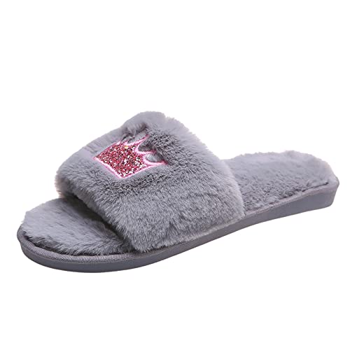 Generisch Komfortable offene Zehen-Hausschuhe für Damen weiche Memory-Schaum Slipper atmungsaktive Flanell Hausschuhe ideal für Schlafzimmer (Grey, 41) von Generisch