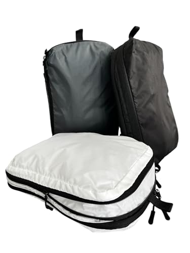 Generisch Kompression Packwürfel – 3er Set Reiseorganizer für Koffer & Wanderrucksack – Packing Cubes - Schwarz, Weiß & Grau – Leicht, platzsparend & wasserabweisend – 30x20x10 cm von Generisch