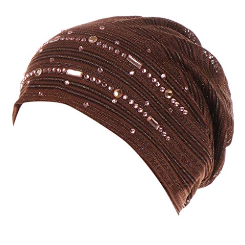 Generisch Kopftuch Damen Sommer Elegant Turban Frauen Kopfbedeckung mit Nieten Chemo Mütze Bandana Muetzen Super Weich Headwear Haarausfall Hat Krebskranke Chemo Kappe von Generisch