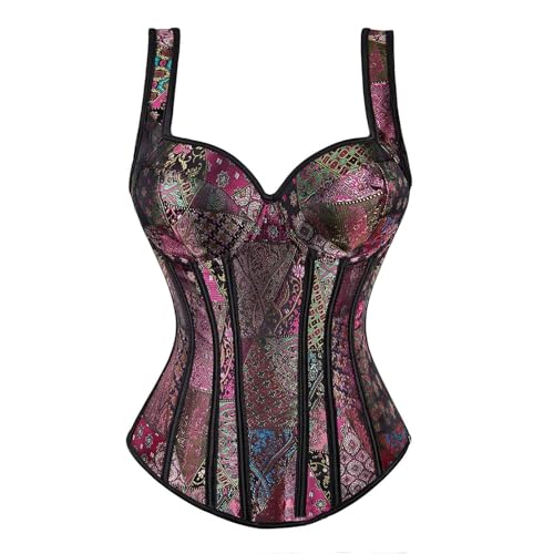 Generisch Korsett Corsage Top Korsage Mit Träger Bustier Elegant Gothic Satin Spitzen Kette Pinkes Korsett Retro-Mode von Generisch