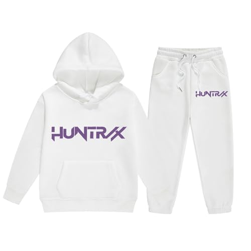 Generisch Kpop D-Demon H-Hunters Mädchen Jogginganzug K-pop Anime Drucken Kapuzenpullover und Jogginghose Set Locker Bequeme 3 Teilers für K-pop Fans Autumn Winter Streetwear (White, 9-10 Years) von Generisch