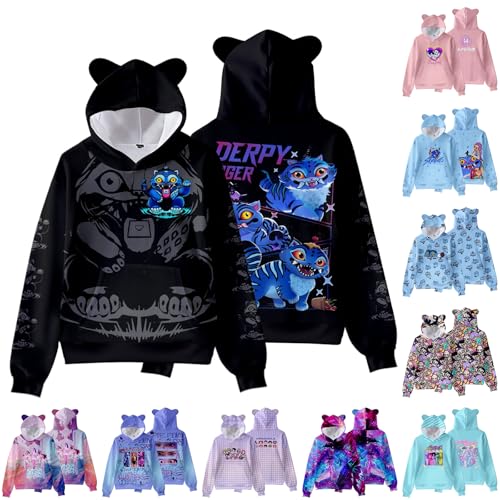 Generisch 𝙆𝙥𝙤𝙥 Demon Hoodie Mira Rumi Zoey Kinder K-Pop Hoodie Sweatshirt Vintage Y2K Kapuzenpullover Anime Drucken Pullover Streetwear Casual Bequeme Sweatshirt für K Pop Fans(Schwarz,150) von Generisch